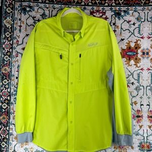 Kaile Shirt Mens Regular Yellow Gray Mesh Lined Button Up Long Sleeves